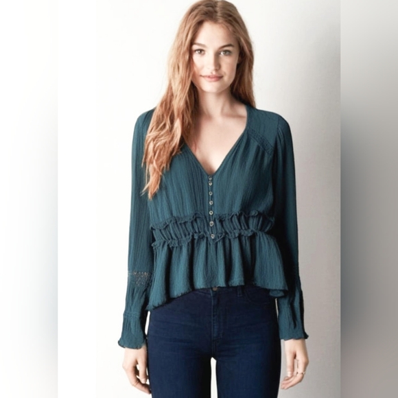 American Eagle Outfitters Tops - American Eagle Teal Green Blouse With Lace